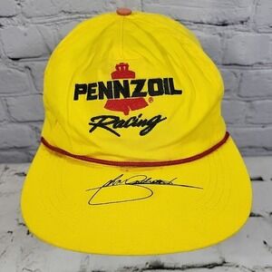 Vintage Pennzoil Racing Hat Rope Front Yellow Red Strapback Ball Cap Flaw
